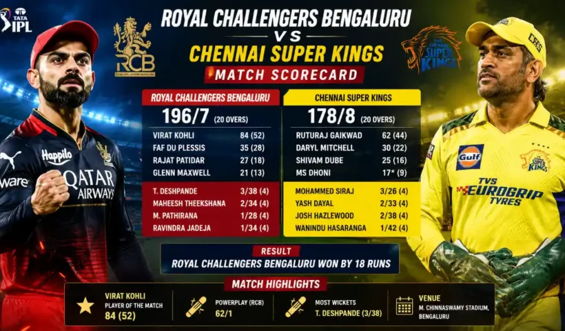 royal challengers bengaluru vs chennai super kings match scorecard
