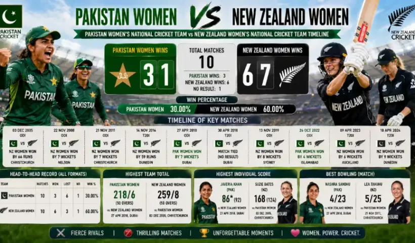 Pakistan Women's National Cricket Team vs New Zealand Women's National Cricket Team Timeline