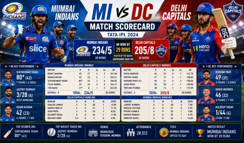 Mumbai Indians vs Delhi Capitals Match Scorecard