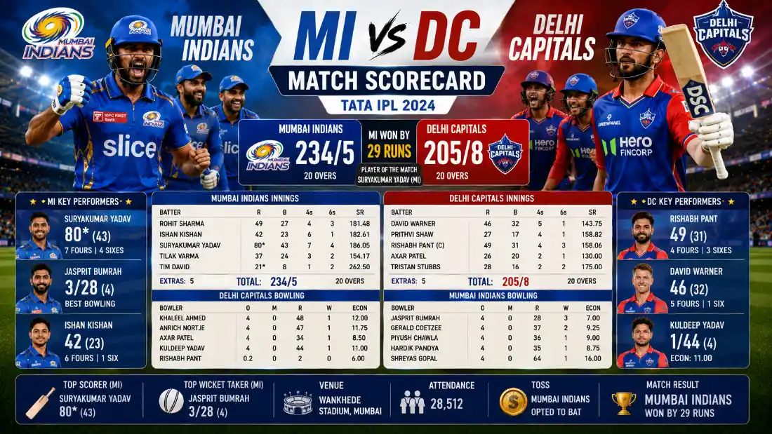Mumbai Indians vs Delhi Capitals Match Scorecard