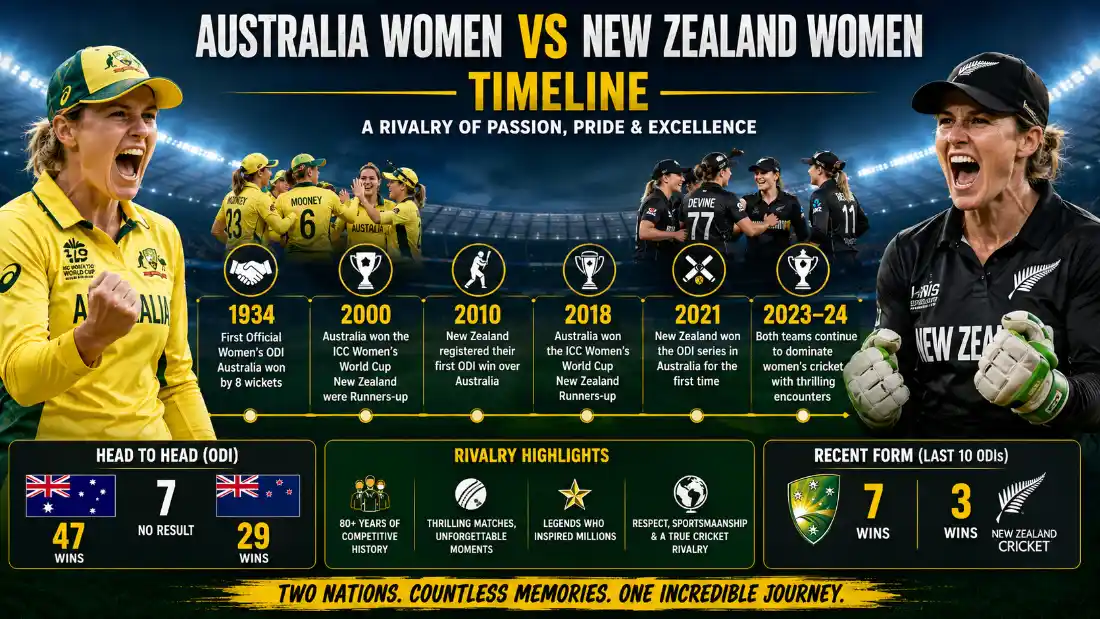 Australia Women's National Cricket Team vs New Zealand Women's National Cricket Team Timeline