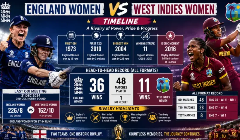England Women's National Cricket Team vs West Indies Women Timeline