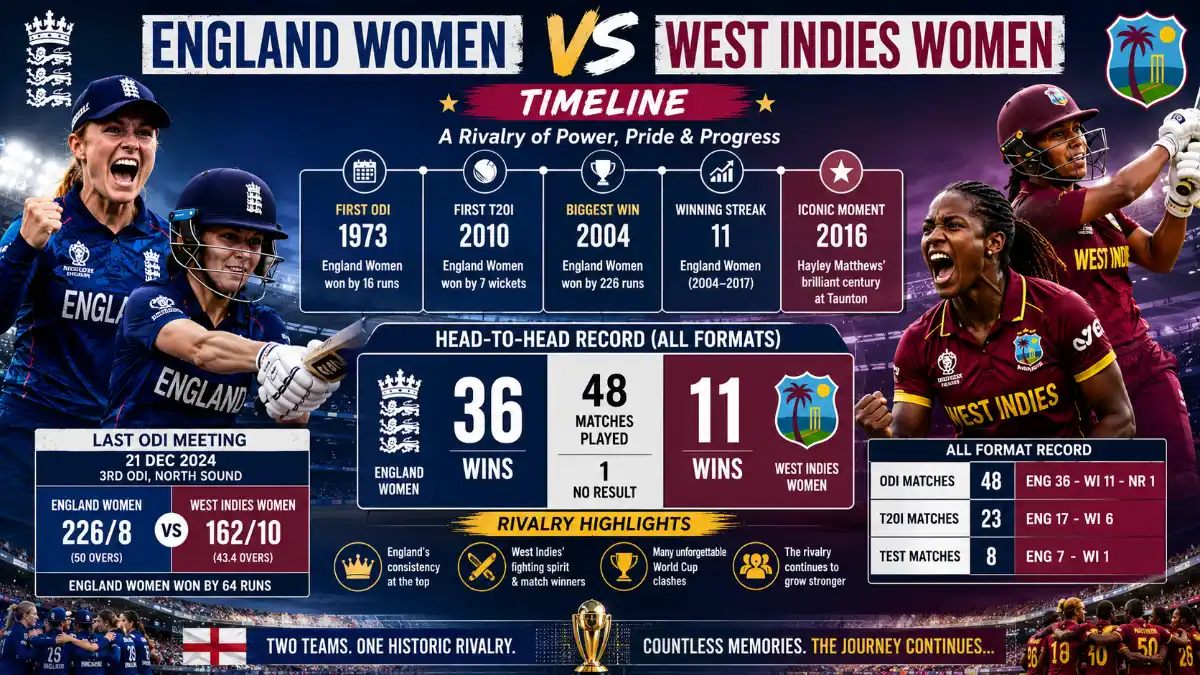 England Women's National Cricket Team vs West Indies Women Timeline