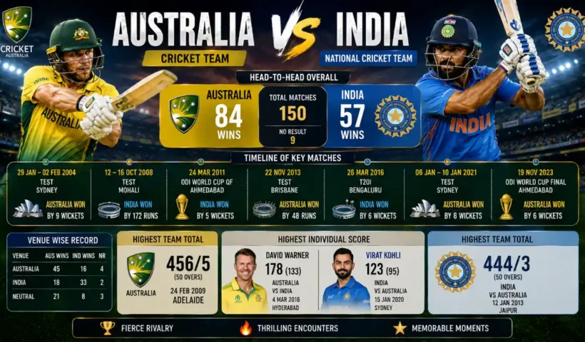 Australia cricket team vs India national cricket team timeline