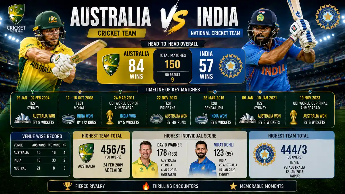 Australia cricket team vs India national cricket team timeline