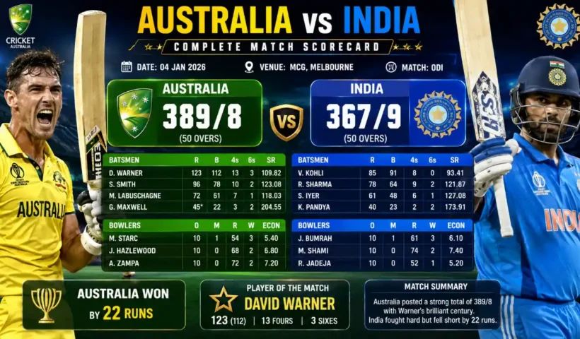 Australian men’s cricket team vs India national cricket team match scorecard