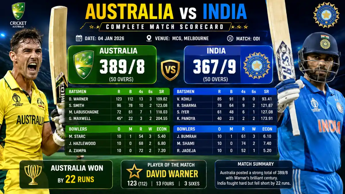 Australian men’s cricket team vs India national cricket team match scorecard