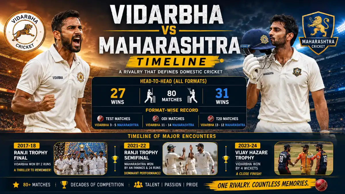 Vidarbha cricket team vs Maharashtra cricket team timeline