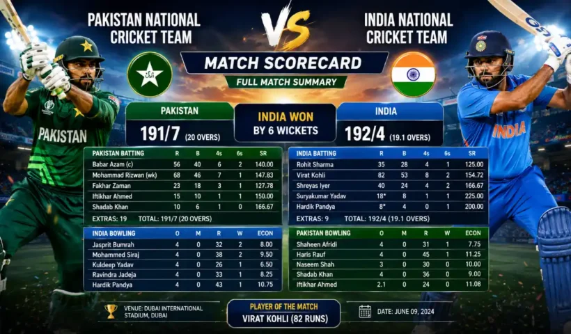 Pakistan national cricket team vs India national cricket team match scorecard