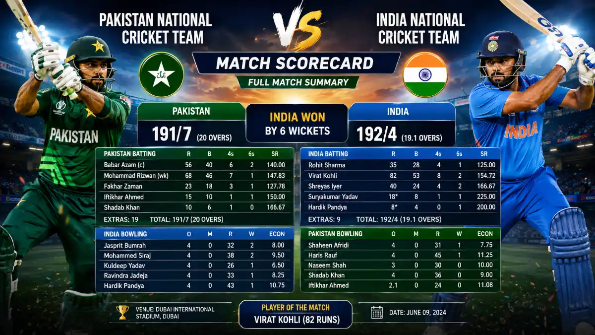 Pakistan national cricket team vs India national cricket team match scorecard