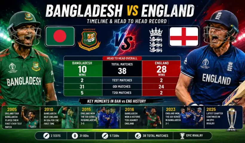 Bangladesh National Cricket Team vs England Cricket Team Timeline