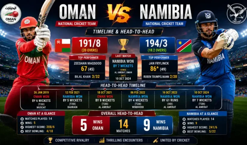 Oman national cricket team vs Namibia national cricket team timeline