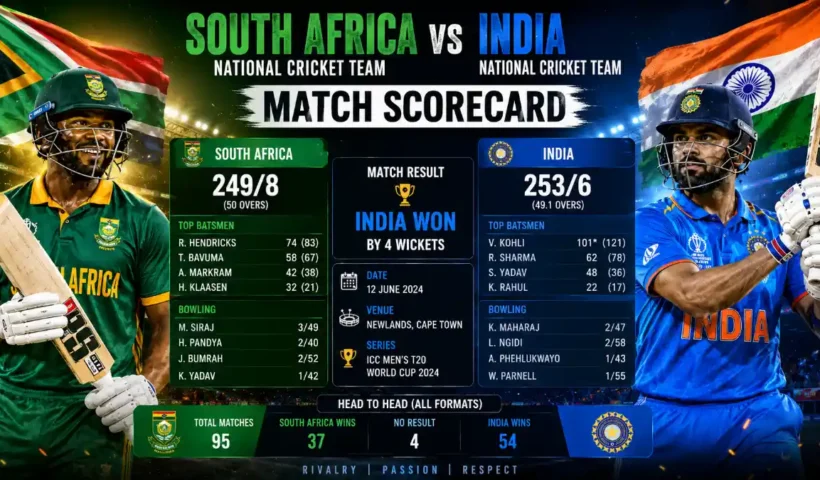 south Africa national cricket team vs India national cricket team match scorecard
