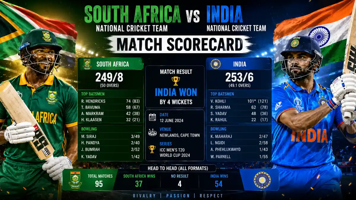 south Africa national cricket team vs India national cricket team match scorecard