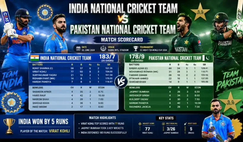 India national cricket team vs Pakistan national cricket team match scorecard