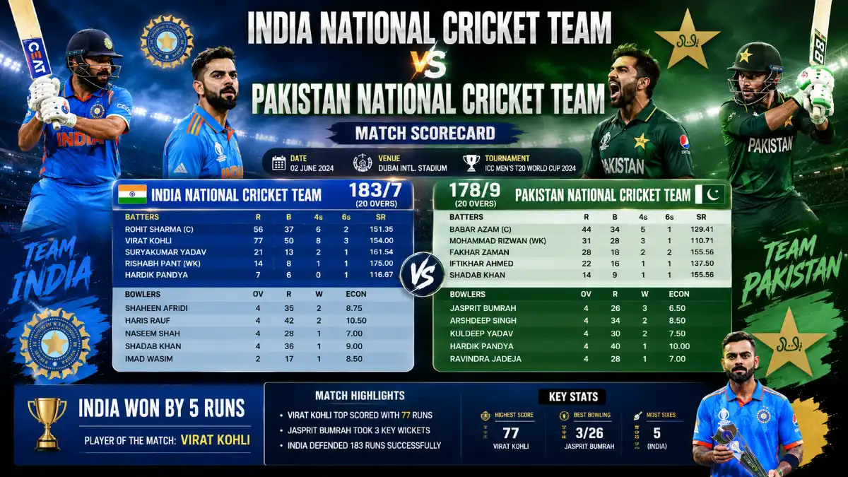 India national cricket team vs Pakistan national cricket team match scorecard