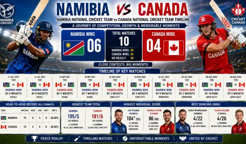Namibia National Cricket Team vs Canada National Cricket Team Timeline