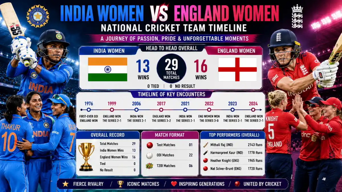 India women vs England women's national cricket team timeline