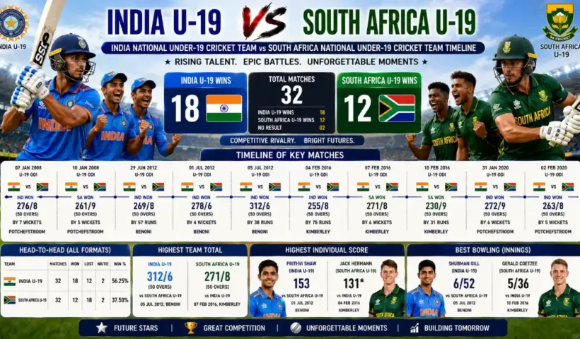 India National Under-19 Cricket Team vs South Africa National Under-19 Cricket Team Timeline