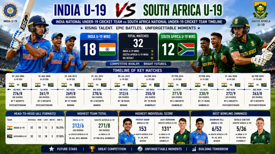 India National Under-19 Cricket Team vs South Africa National Under-19 Cricket Team Timeline