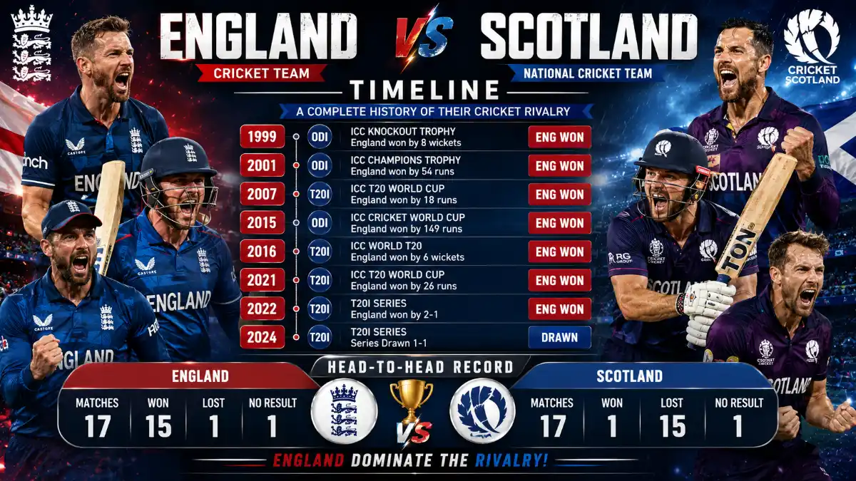 England cricket team vs Scotland national cricket team timeline