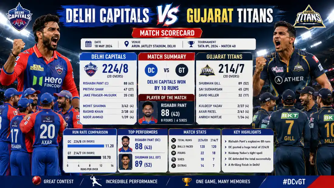 Delhi Capitals vs Gujarat Titans Match scorecard
