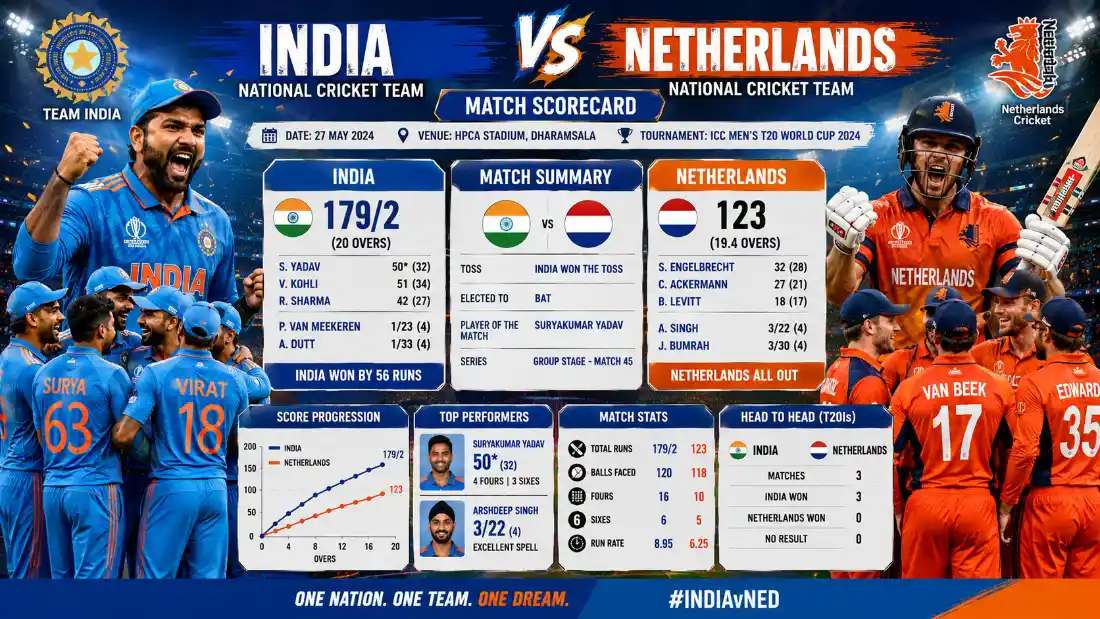 India National Cricket Team vs Netherlands National Cricket Team Match Scorecard