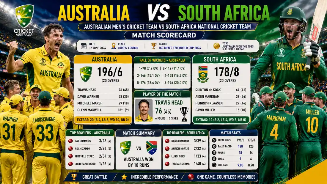 Australian Men’s Cricket Team vs South Africa National Cricket Team Match scorecard